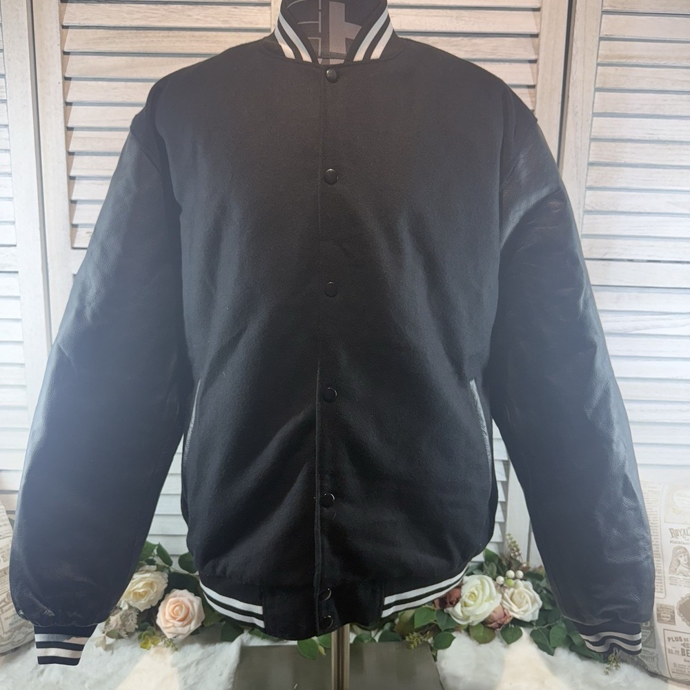 Deckra Mens Leather Arms Quilted Varsity Jacket Sz‎ XL Men's
